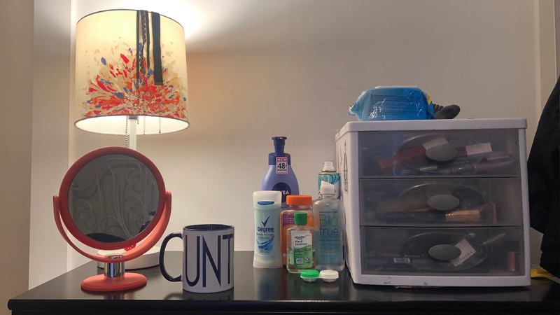 My workstation, featuring my favorite mug, a gift from my extremely considerate father.